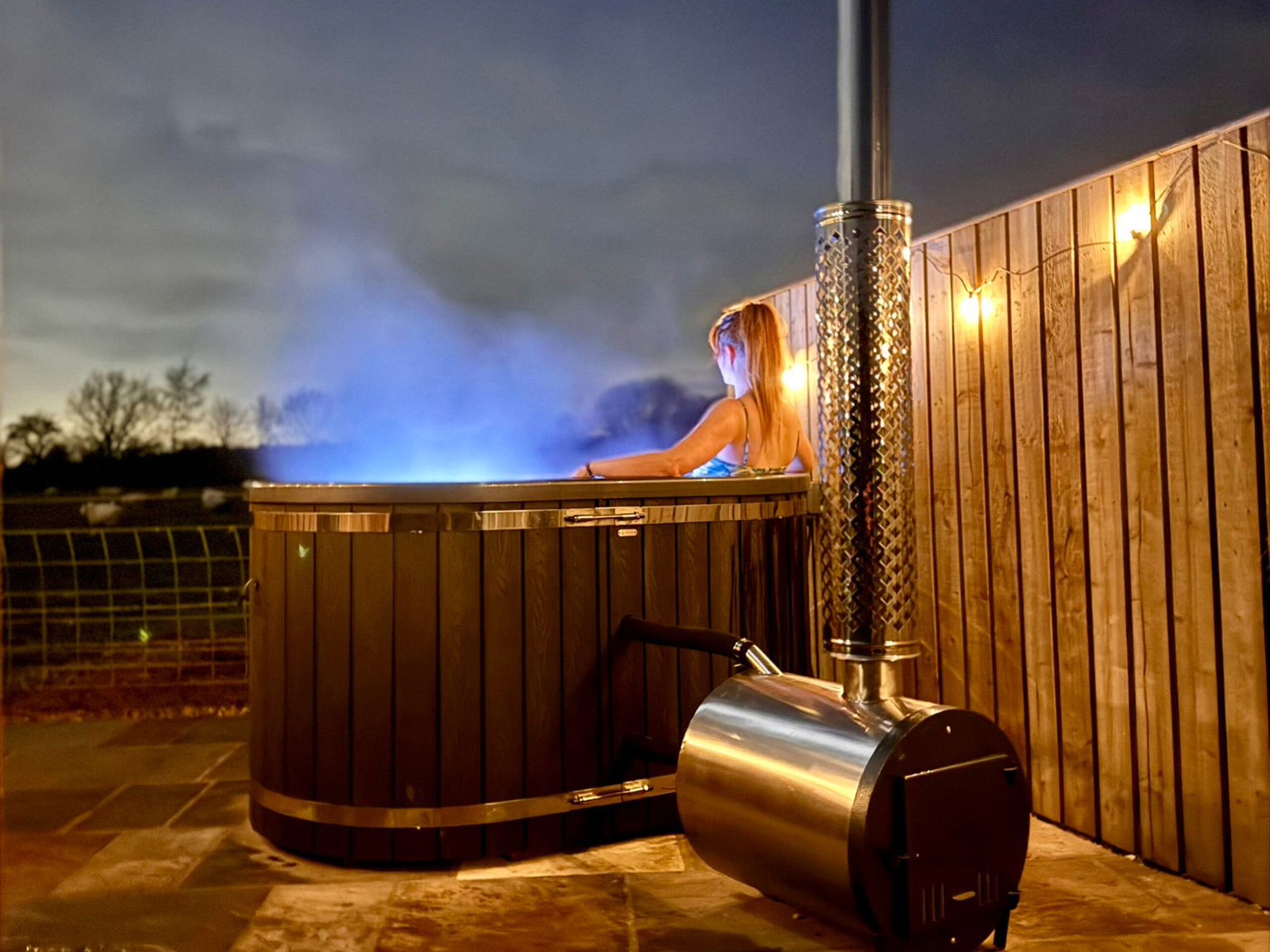 Wood Fired hot tub at Honey Pod